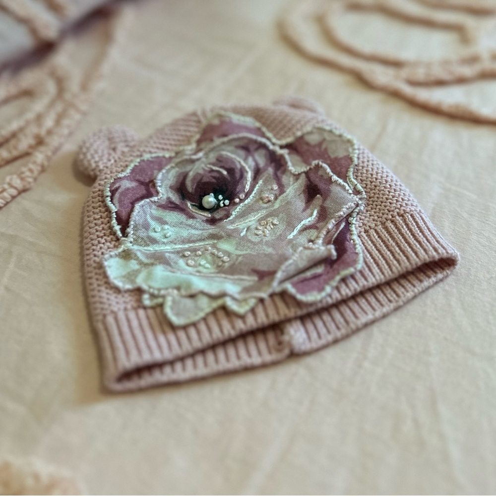 Carter’s Embellished Pink Floral Newborn Bear Ears Beanie